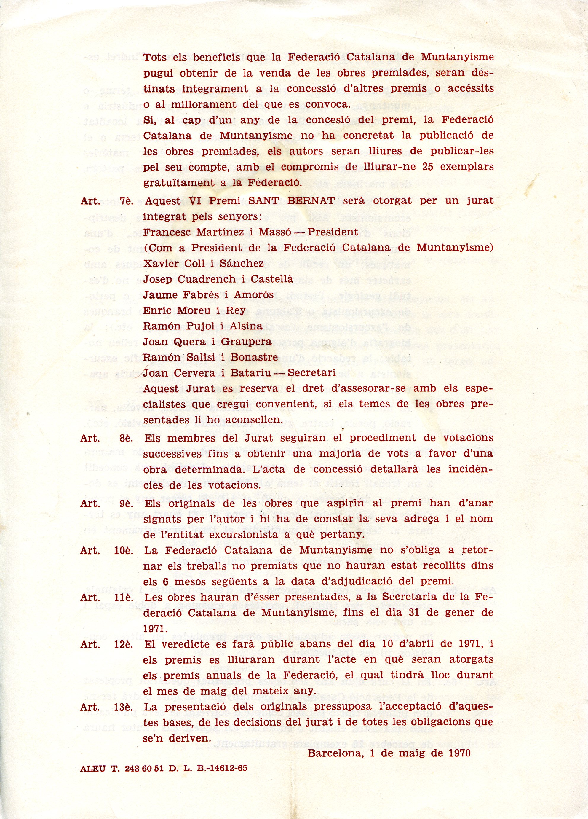 Convocatòria del VI Premi "Sant Bernat" 1.970 - Miniatura 3